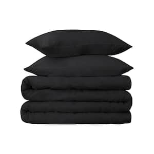 Black Solid Color Queen Cotton Duvet Cover Set