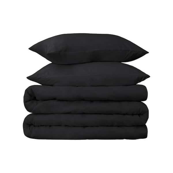 HomeRoots Black Solid Color Queen Cotton Duvet Cover Set