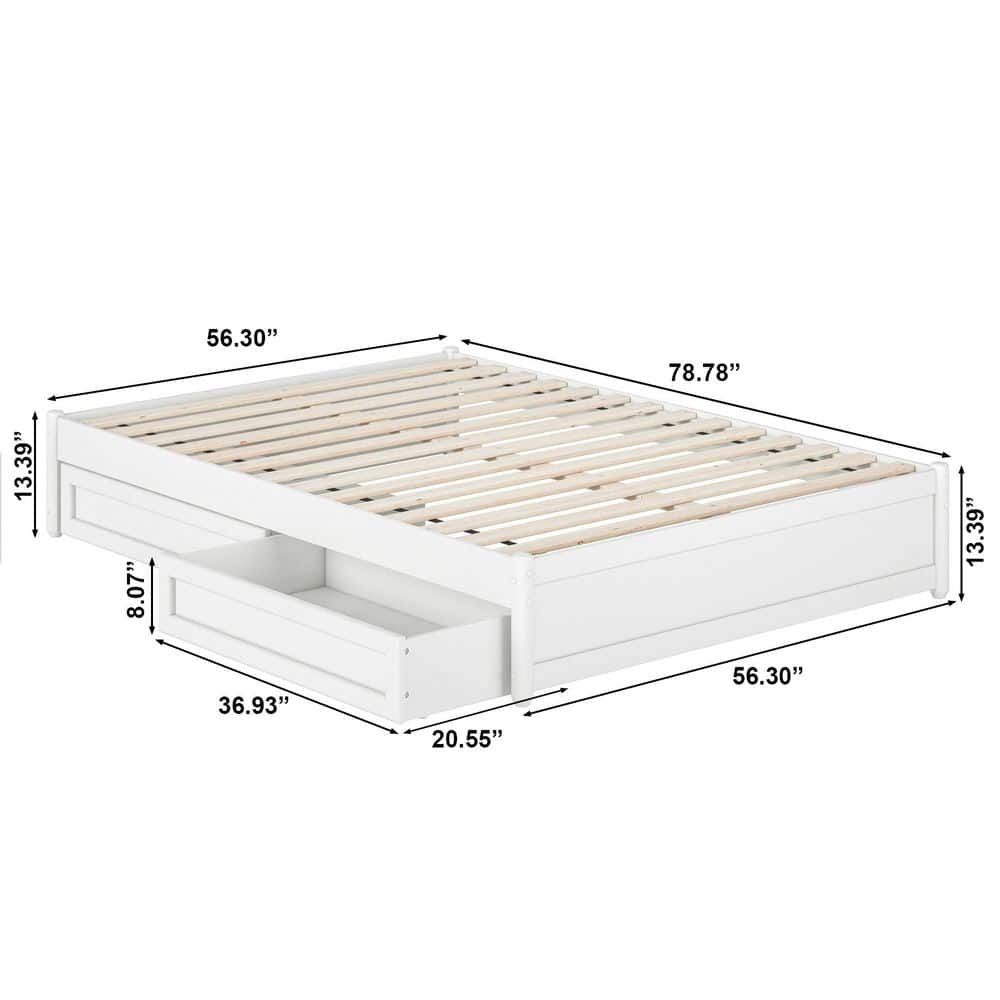 Barcelona White Full Wood Panel Platform Bed with Storage Drawers