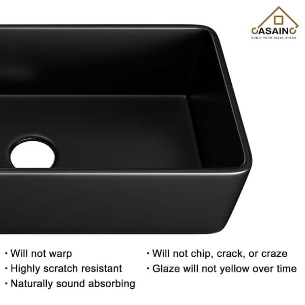 CASAINC Black Fireclay 36 in. Single Bowl Farmhouse Apron Kitchen Sink with Faucet and Accessories All-in-One Kit, 36 in. Matte Black Fireclay Kitchen