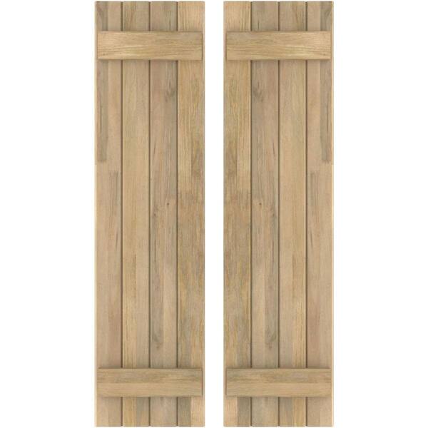 Ekena Millwork 14-in W x 43-in H Americraft 4 Board Exterior Real Wood Joined Board and Batten Shutters Unfinished