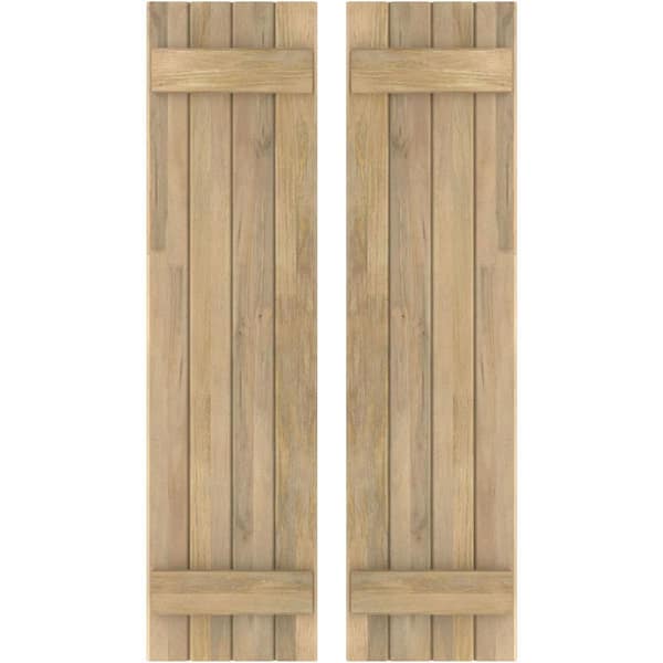 Ekena Millwork 14 in. W x 83 in. H Americraft 4-Board Exterior Real Wood Joined Board and Batten Shutters in Unfinished