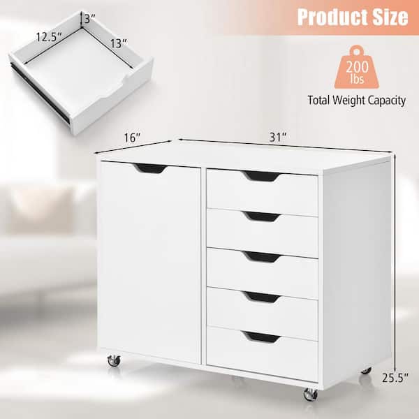 Costway 25.5 in. H 5-Drawer Chest Rolling Storage Dresser
