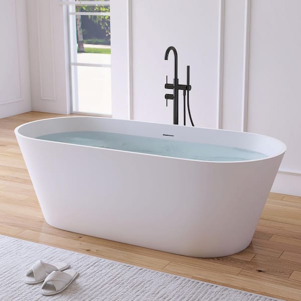 Maria 67 in. x 32 in. Stone Resin Solid Surface Matte Flatbottom Freestanding Soaking Bathtub in White