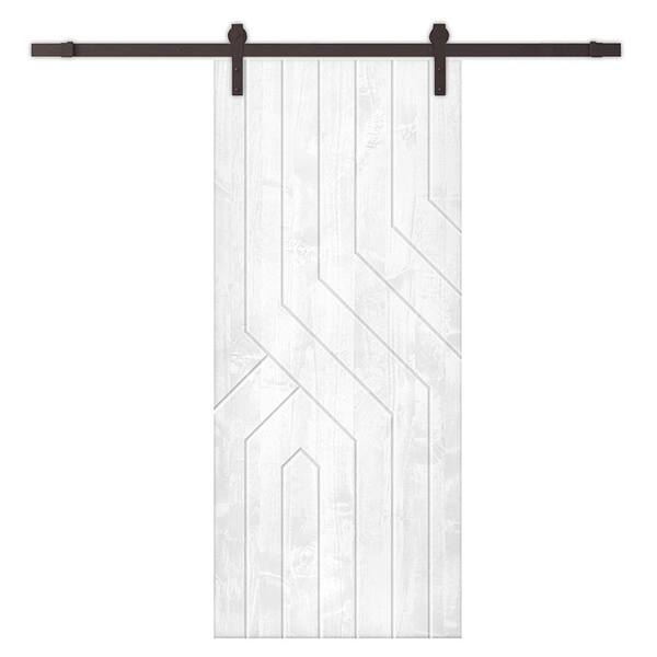 CALHOME 30 in. x 80 in. White Stained Pine Wood Modern Interior Sliding Barn Door with Hardware Kit