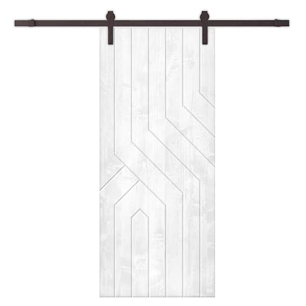 CALHOME 42 in. x 96 in. White Stained Pine Wood Modern Interior Sliding Barn Door with Hardware Kit