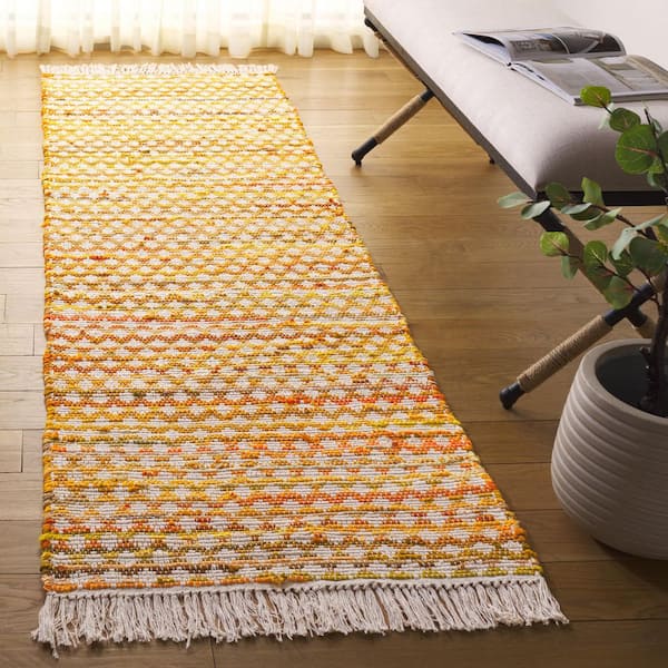 Montauk 2 ft. x 8 ft. Yellow/Ivory Striped Geometric Fringe Runner Rug