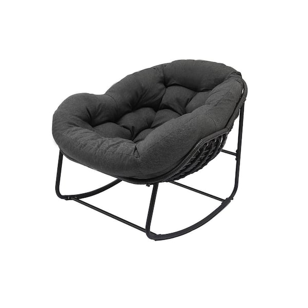 Tenleaf Rattan Rope 37 in. W Metal Outdoor Rocking Chair with Dark Gray Olefin Cushion