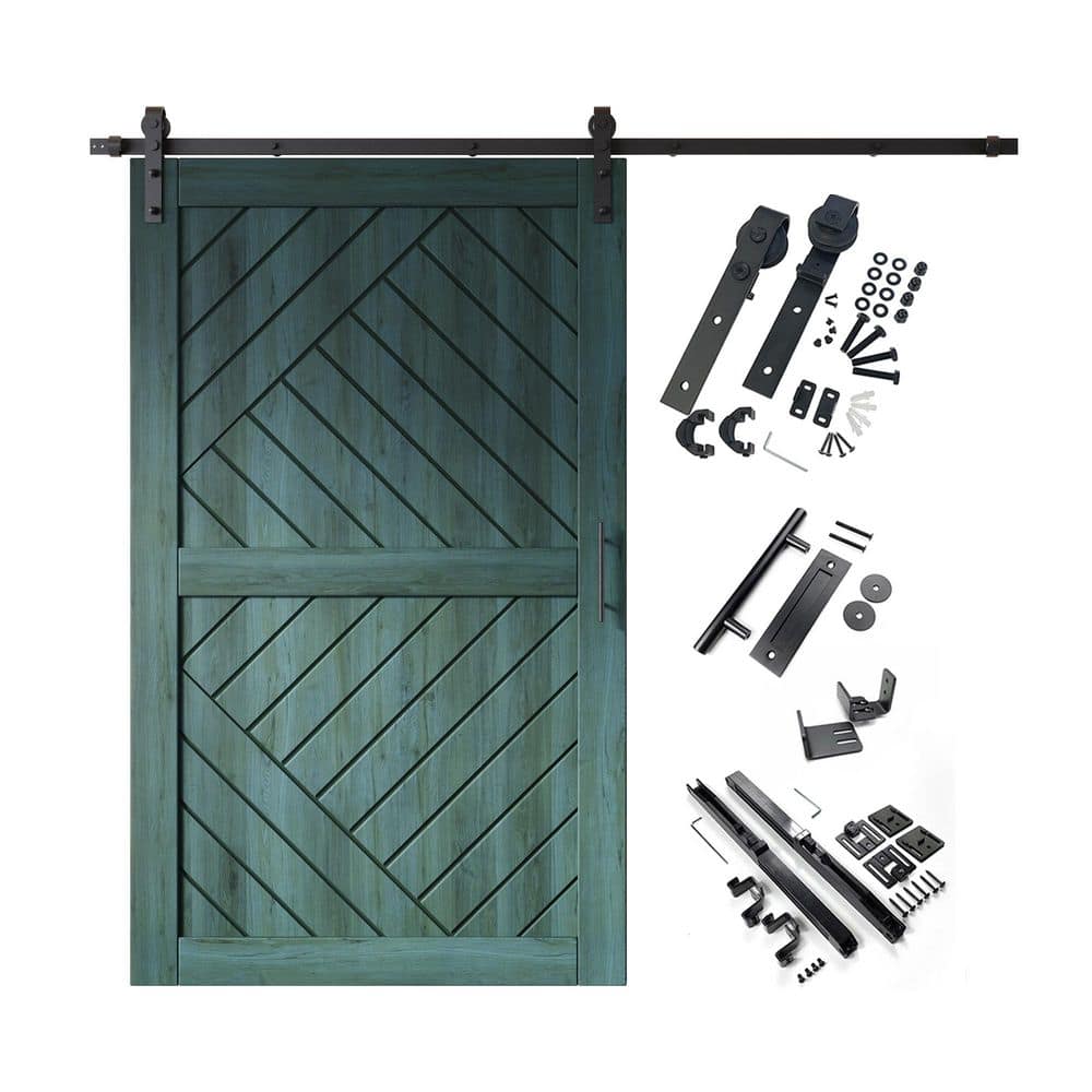 HT 50 in. x 84 in. C-Panel Royal Pine Geometric Design Solid Pine Wood Sliding Barn Door with Hardware Kit price history on PriceWatchPro