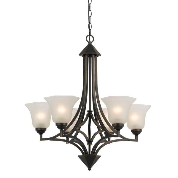 CAL Lighting 6-Light Hand Forged Dark Bronze Iron Westbrook Ceiling Mount Chandelier with Glass Shades