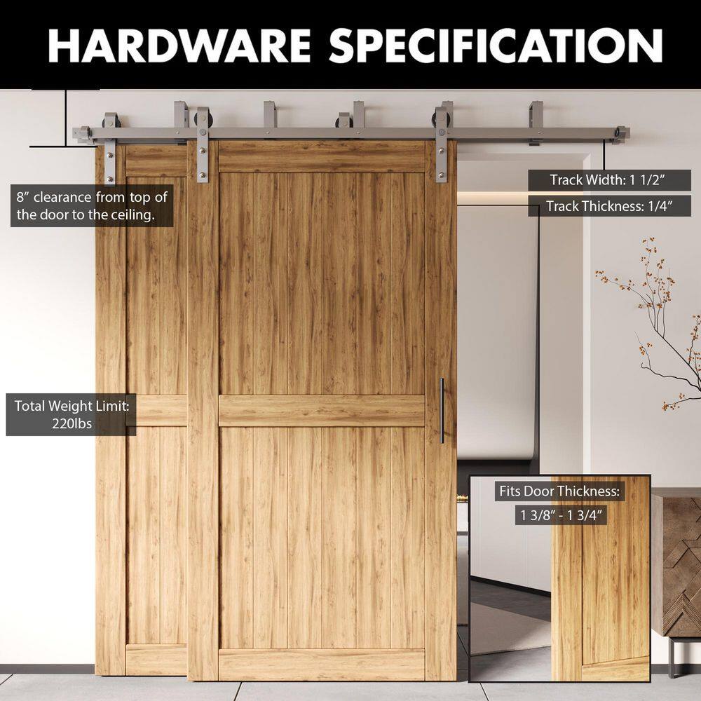 Brushed Nickel Double Track Bypass Sliding Barn Door Hardware Kit