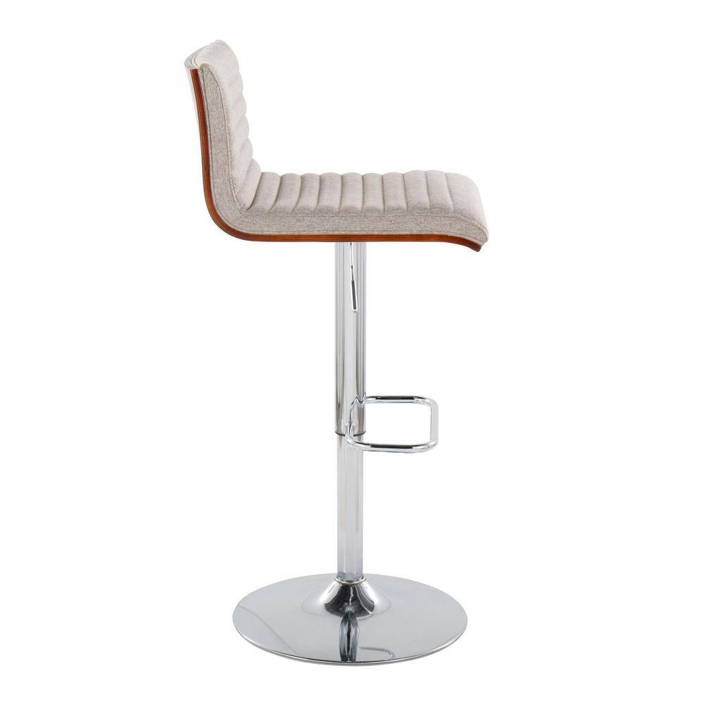 Grey Fabric and Chrome Adjustable Swivel Barstool Set with Wood Back