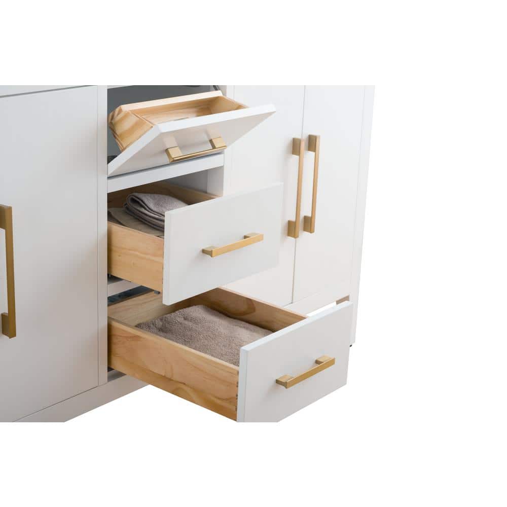 60" White Double Sink Bathroom Vanity with Gold Hardware
