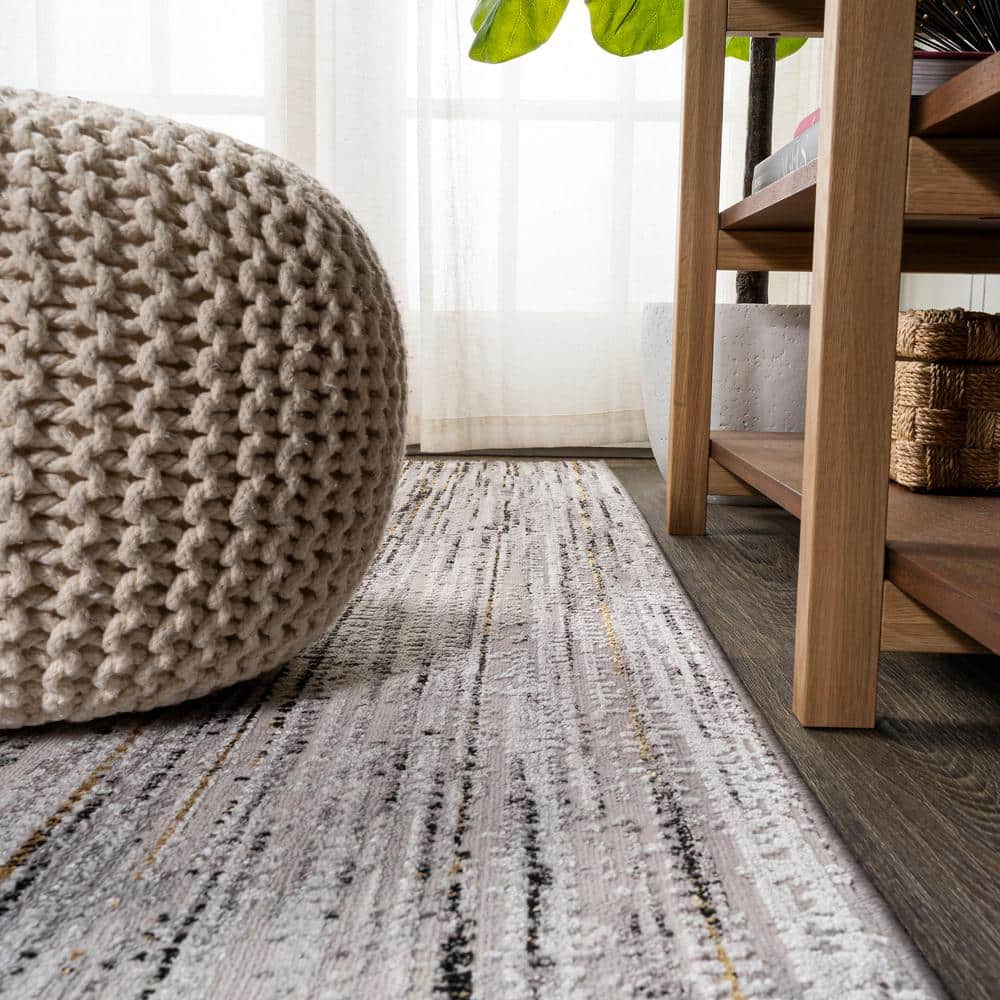 Reversible Gray Stripe Synthetic 8' x 10' Easy-Care Area Rug