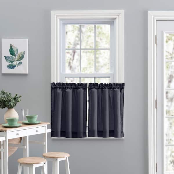 Ellis Curtain Stacey Navy Solid 56 in. W x 30 in. L Rod Pocket Tailored Tier Pair