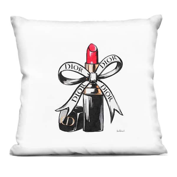 Luxury Lipstick Ribbon Red Print Zipper Polyester 18 in. x 18 in. Throw Pillow