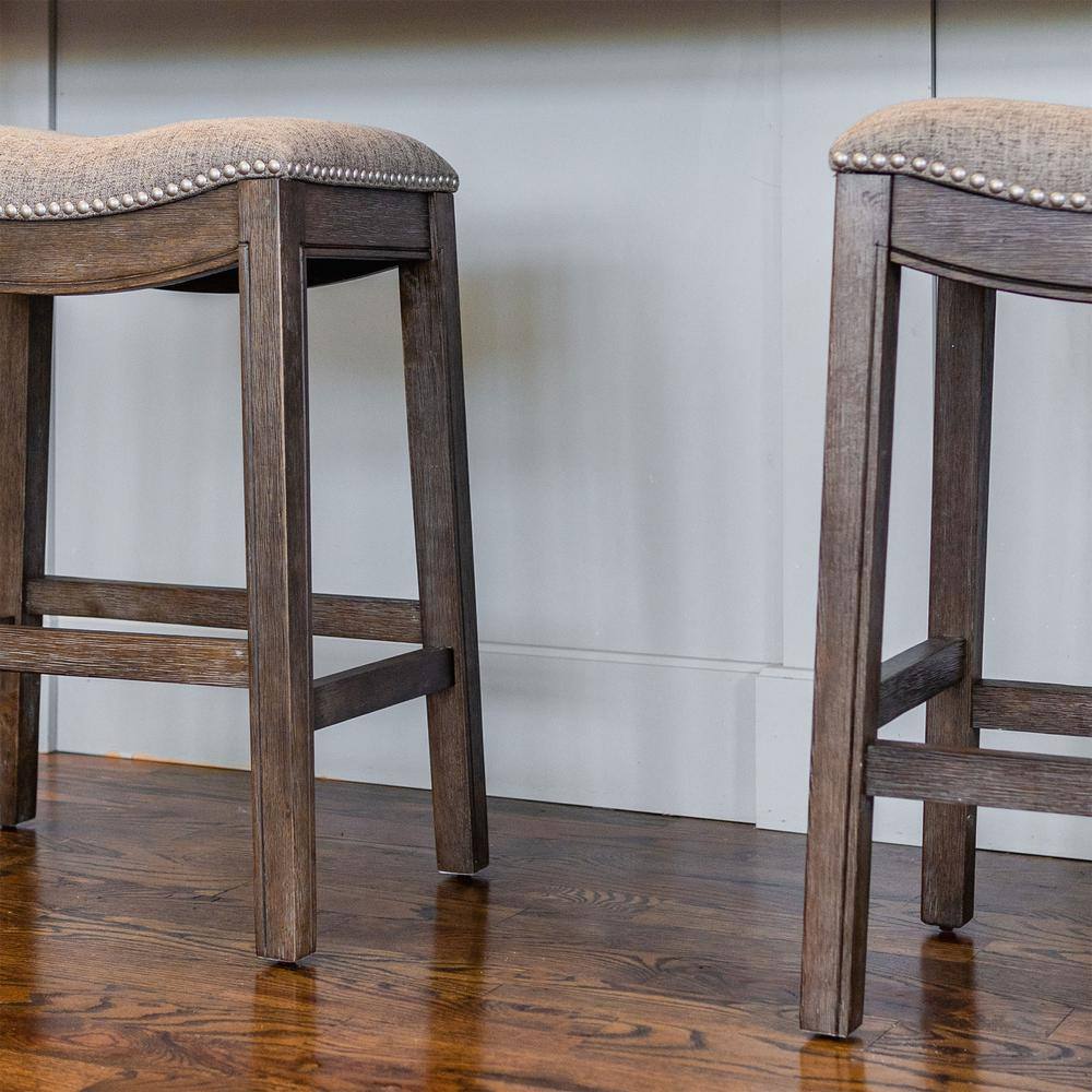 Adrien Saddle-Style Backless Bar Stool in Gray Wirebrush Finish