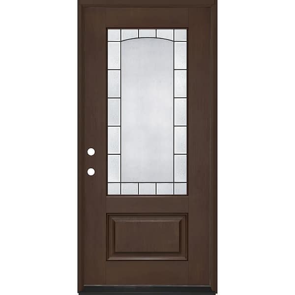 Regency 36 in. x 80 in. 3/4L Empire Decorative Glass RHIS Hickory Fiberglass Prehung Front Door with 6-9/16 Jamb