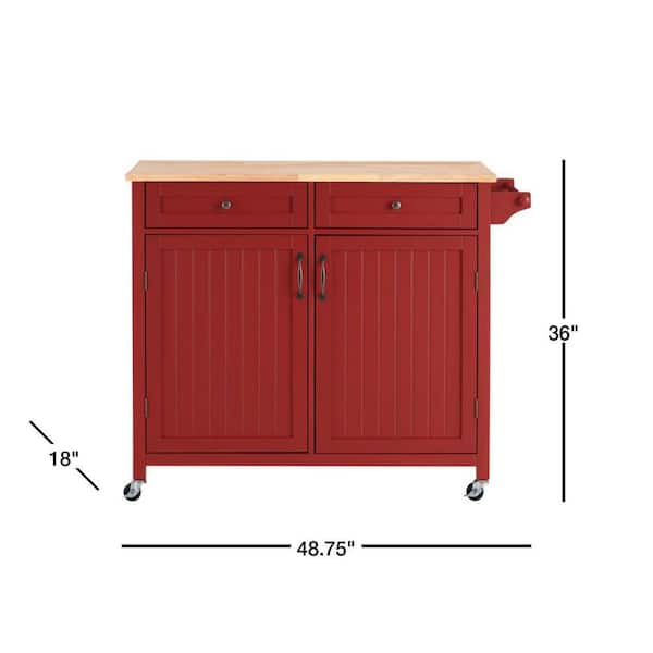 Stylewell Bainport Chili Red Kitchen Cart With Butcher Block Top Sk19238e2r1 C The Home Depot