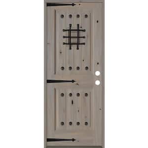 32 in. x 80 in. Mediterranean Knotty Alder Left-Hand/Inswing Grey Stain 6 Lite Clear Glass Wood Prehung Front Door