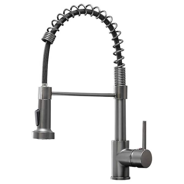Fapully Single-Handle Pull-Down 2 Function Sprayer Spring Kitchen Faucet in Gun Grey