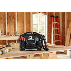 16 in. Large Mouth Tool Bag with Integrated Parts Bin Compartment