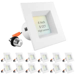 4 in. 14W=75W Square LED Can Lights 5-Color Selectable Remodel Integrated LED Recessed Light Kit Dimmable (12-Pack)