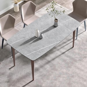 63 in. Gray Sintered Stone Round Edge Tabletop with 4 Purple Metal Legs Dining Table (Seats 6)