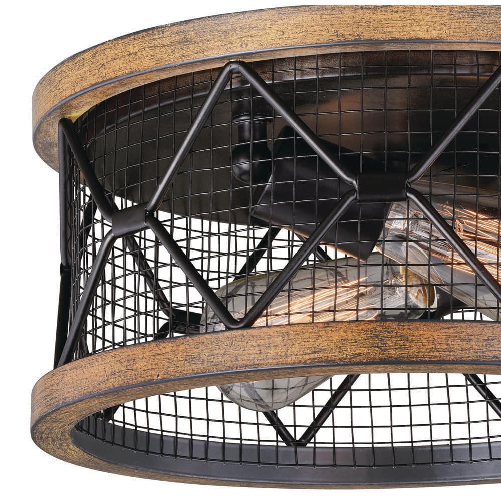 Bremerton 13" Bronze and Teak Drum Flush Mount Light