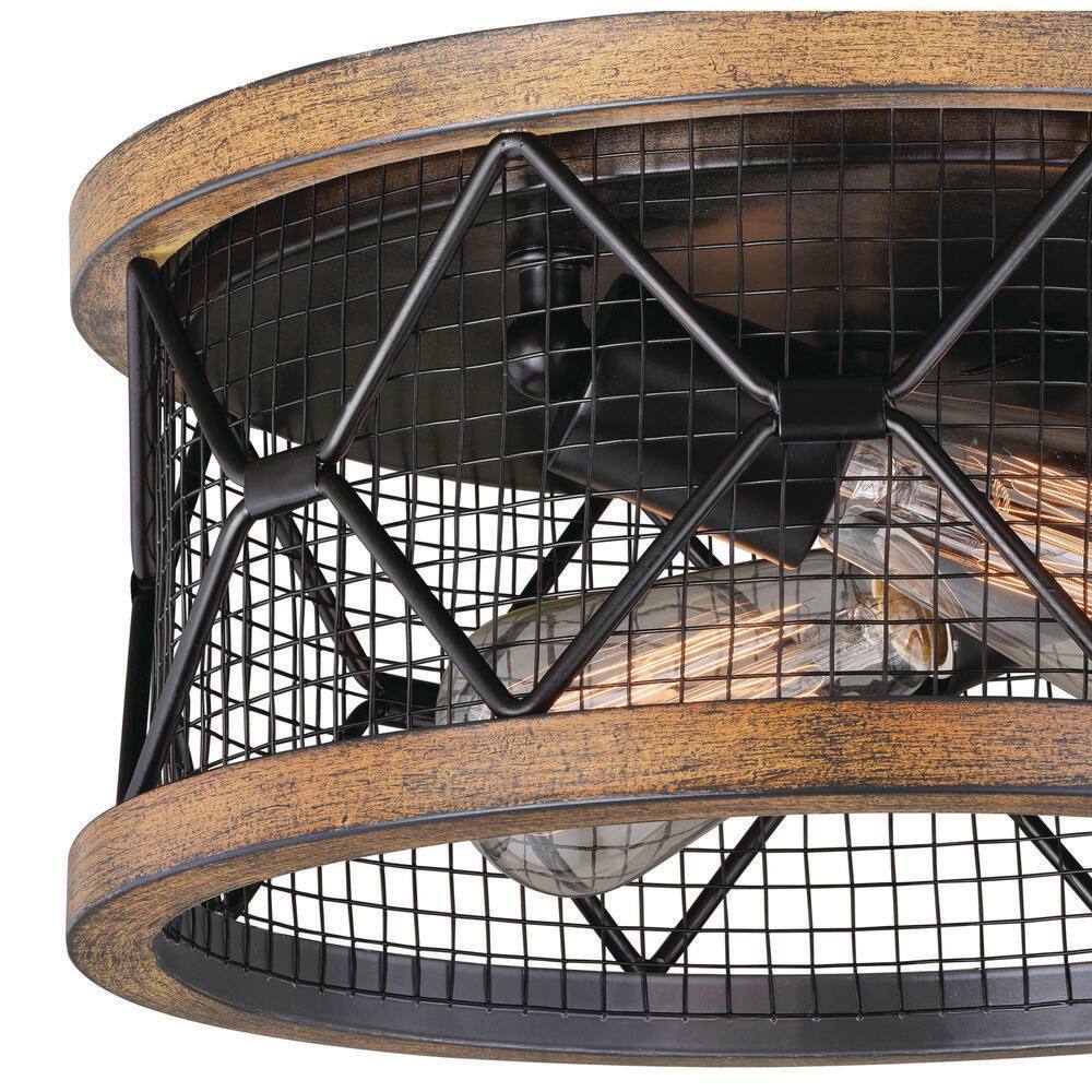 Bremerton 13" Bronze and Teak Drum Flush Mount Light