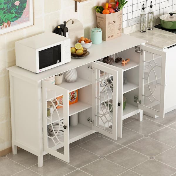 Coffee Tangkula Console Cabinet Storage White Glass Door Sideboard Console Table Server Display Buffet Cabinet