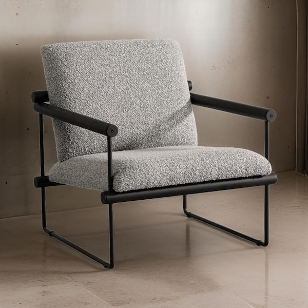 Benjara Gray and Black Polyester Arm chair with Cushions and Black Metal Frame
