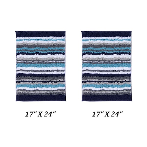 Griffie Collection 2-Piece Blue and Grey 100% Polyester 17 in. x 24 in., 17 in. x 24 in. Bath Rug Set