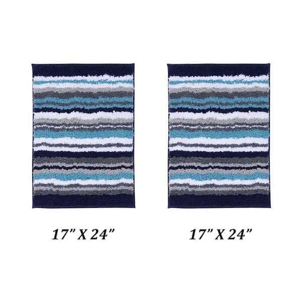 Better Trends Griffie Collection 2-Piece Blue and Grey 100% Polyester 17 in. x 24 in., 17 in. x 24 in. Bath Rug Set