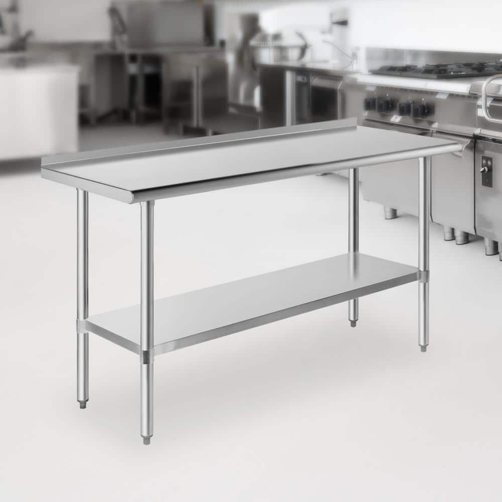 60" Stainless Steel Work Table with Backsplash and Undershelf