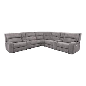 Rinne 129 in. Polyester L-Shaped Power Sectional Sofa in Light Gray with 2 Storage Consoles