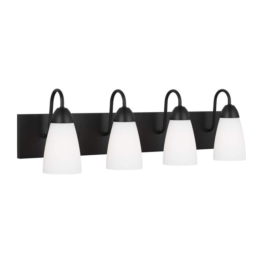 Seville 28.375 in. 4-Light Midnight Black Bathroom Vanity Light with Etched White Glass Shades price history on PriceWatchPro