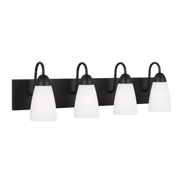 Generation Lighting Seville 28.375 in. 4-Light Midnight Black Bathroom Vanity Light with Etched White Glass Shades