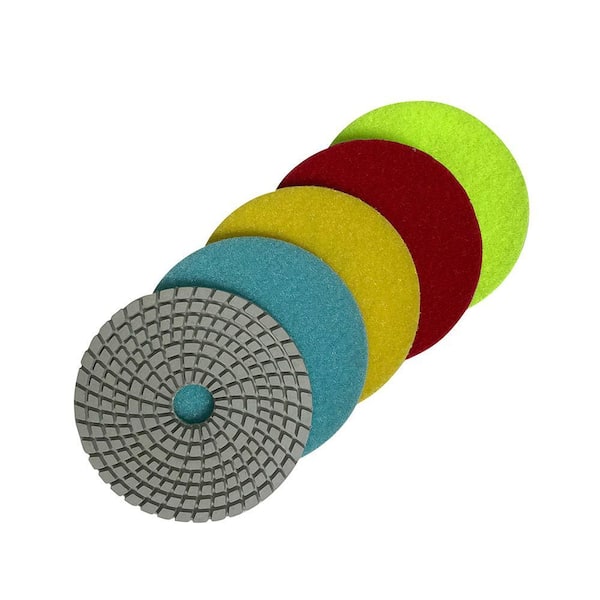 4 in. White Resin Wet Diamond Polishing Pads Set (50,100,200,500,800 Grit) for Granite, Marble, Concrete (5-Piece)