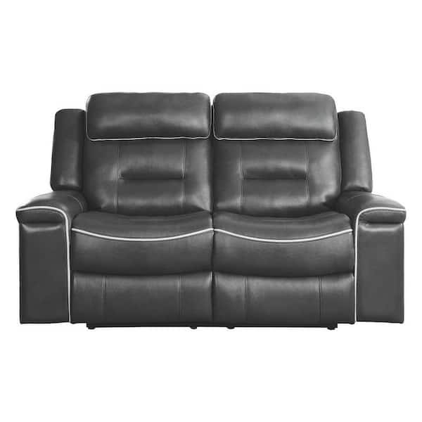 EVERGLADE HOME Cairn 65.5 in. W Flared Arm Faux Leather Straight Double Reclining Loveseat in Dark Gray