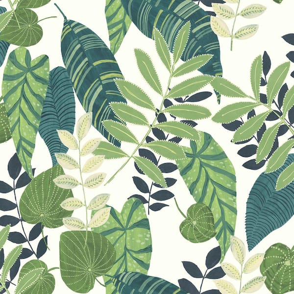 Seabrook Designs Tropicana Leaves Viridian and Dill Botanical Paper Strippable Roll (Covers 60.75 sq. ft.)