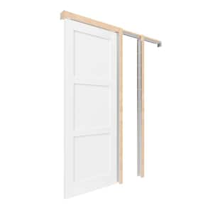 30 in. x 80 in.3 Panel MDF White Primed Wood, can be painted Pre-Finished Door Panel Pocket Door Frame with All Hardware