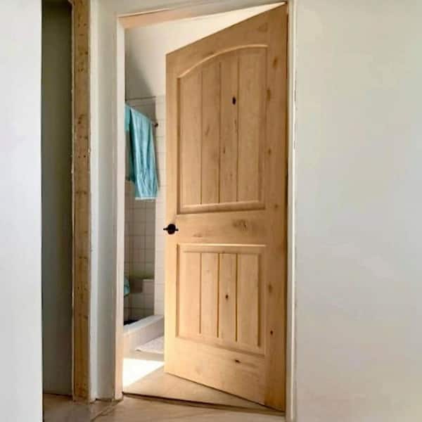 DIY RTA Kit 28 in. x 80 in. Knotty Alder Left-Hand Unfinished V-Groove Wood Single Ready To Assemble Interior Door