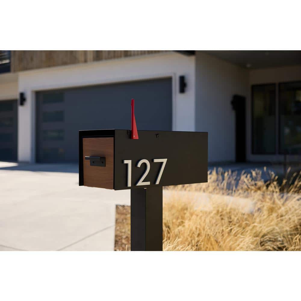 Malone Brown Steel Post-Mounted Mailbox with Wood-Styled Door