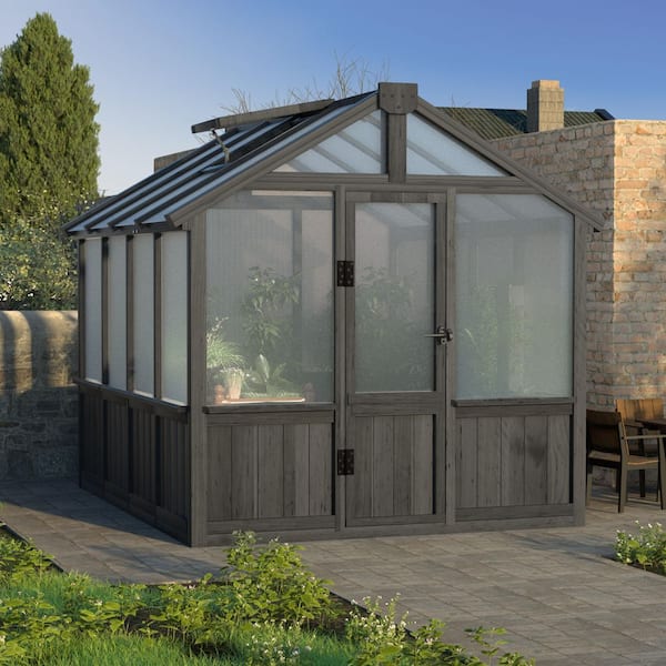 6 ft. x 8 ft. Wooden Walk-in Outdoor Greenhouse with Multi-Layer Polycarbonate Panels and Adjustable Roof, Black