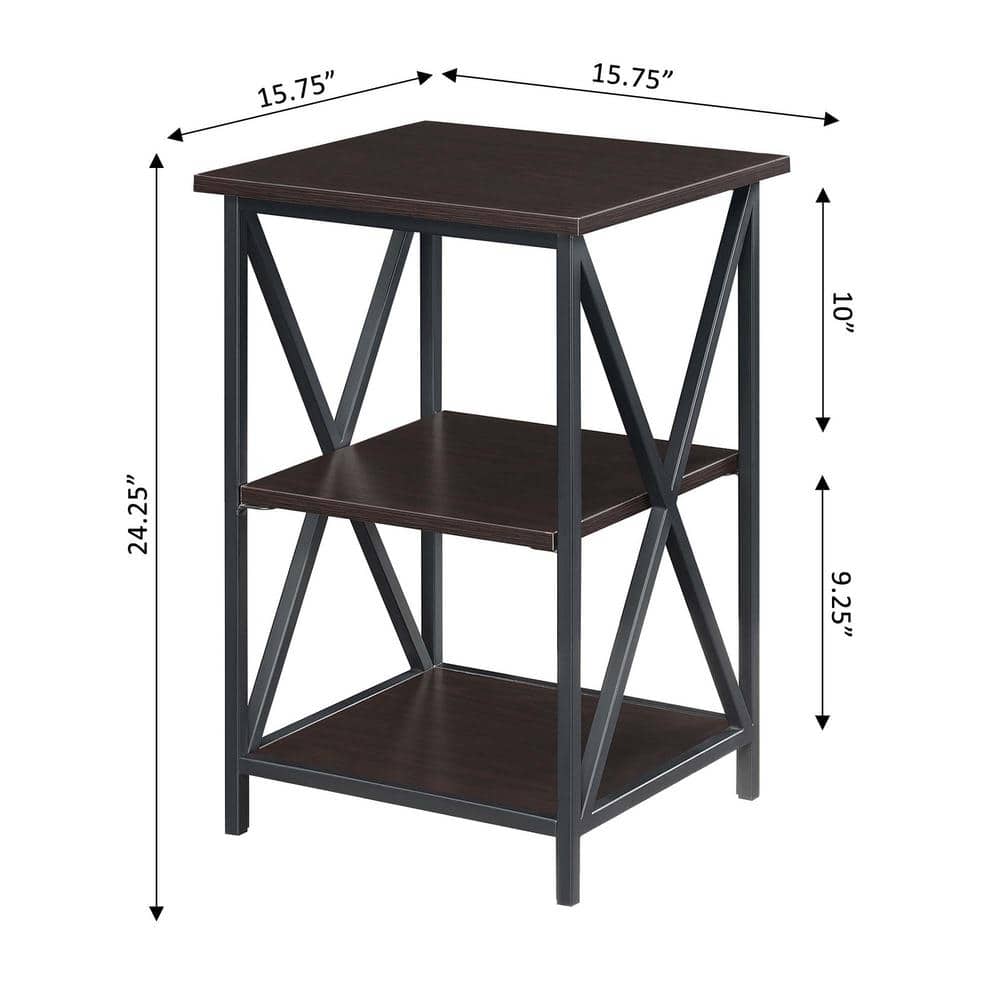 Espresso Black Wood Metal 3-Tier End Table