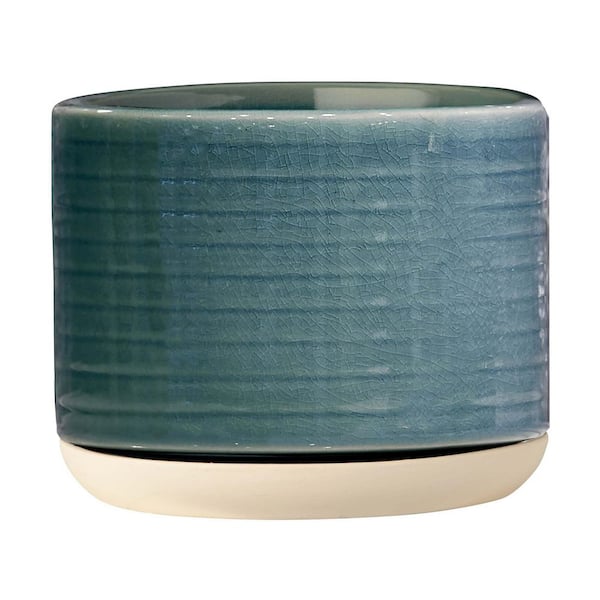 Vado 1.5 qt. Ceramic Indoor Planter (L x 6.3 in. W x 6.3 in. H x 5.1 in. ) in Sea Blue Finish