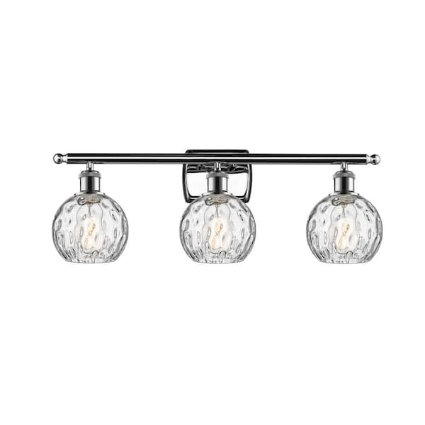 Athens Water Glass 26 in. 3-Light Polished Chrome, Clear Water Glass Vanity Light with Clear Glass Shade