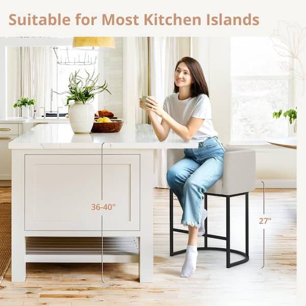 LUE BONA 26 Cream-Grey and Black Low Back Bar Stool with Metal