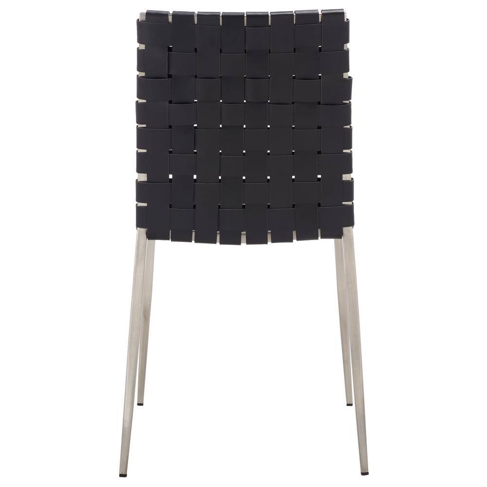 Rayne Black and Silver Woven Leather Dining Chairs, Set of 2